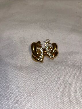 Avon Gold Hoop Earrings with Clear Crystals - Women Jewelry